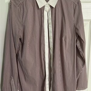 Ann Taylor Maroon and White Striped Blouse